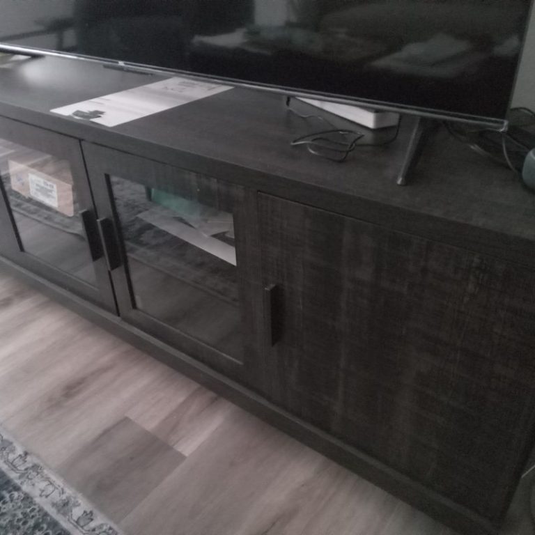 TV stand assembled in a Chatham, Ontario living room